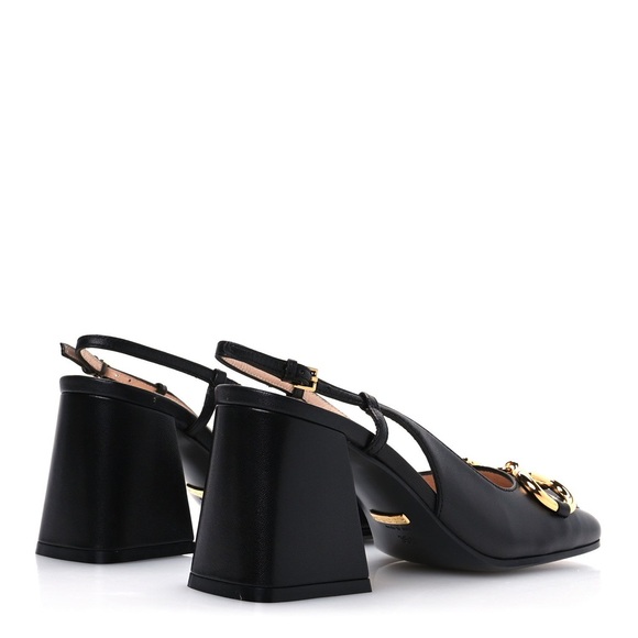 Gucci Black Leather Horsebit Block Heel Pumps - Picture 2 of 8